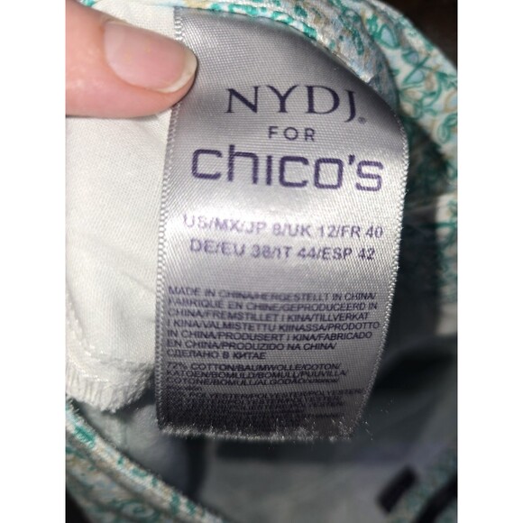 NYDJ for Chico’s Lift Tuck Skinny Pants Women’s 8 Aqua Tan Boho Print –... - Picture 9 of 10